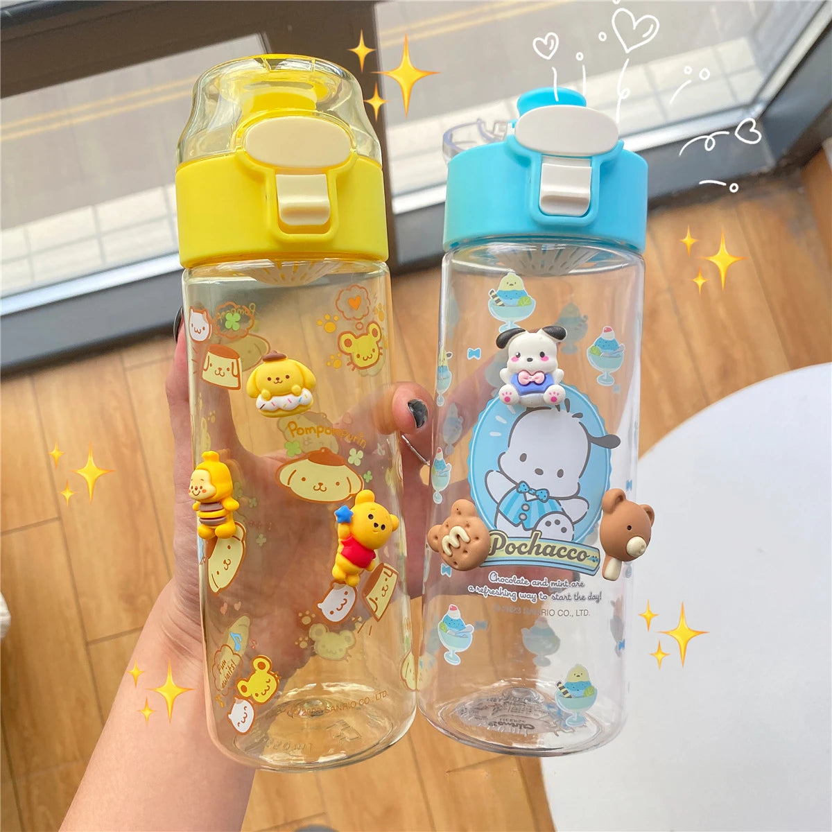 550ML Kawaii Sanrio Water Bottle Hello Kitty Kuromi Cinnamoroll Water Cup Outdoor Portable High Temperature Resistant Convenient