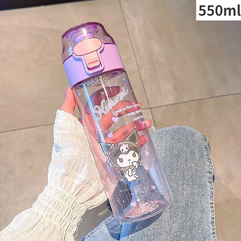 550ML Kawaii Sanrio Water Bottle Hello Kitty Kuromi Cinnamoroll Water Cup Outdoor Portable High Temperature Resistant Convenient