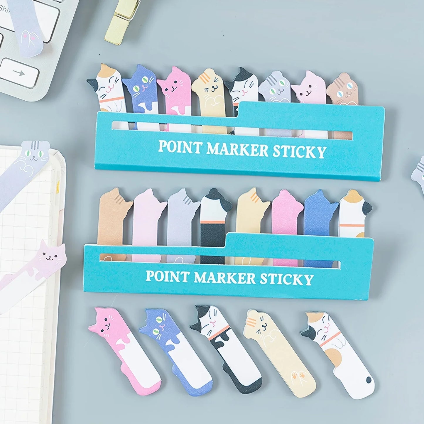 480Pcs Cute Cat Sticky Notes Bookmarks Page Memo Flags Self-Adhesive Index Tabs Kitty Sticky Notes Gift for Kids Office School