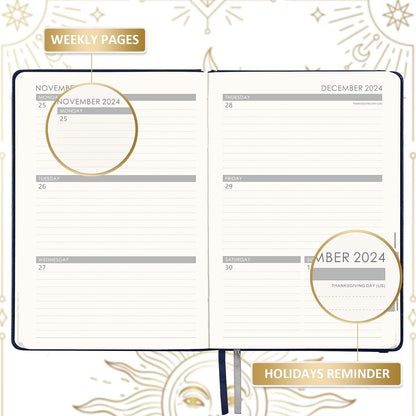 2024 Planner - 12-Months Weekly Monthly Planner 2024, January 2024 - December 2024, 5.75" X 8.25", Planner 2024 with Faux Leather Cover, Thick Paper, Pen Loop, Back Pocket & 40 Notes Pages - Mystic