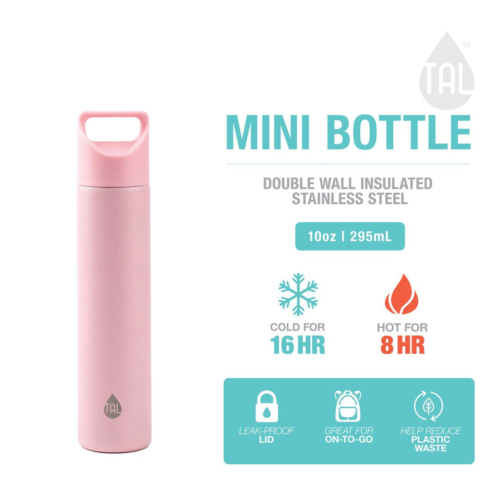 Mini Tumbler 10 Oz Pink Solid Print Stainless Steel Water Bottle with Screw Cap