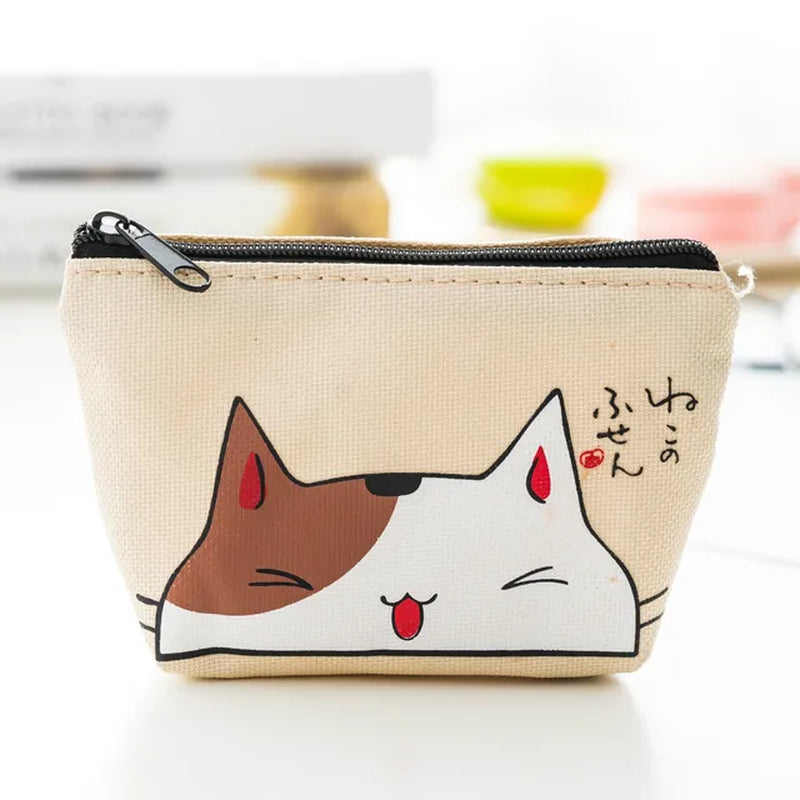 Women Canvas Purse Card Key Mini Purse Pouch Girl Kids Children Cute Small Zipper Coin Purse Card Holder Wallet Bag Case Pouch