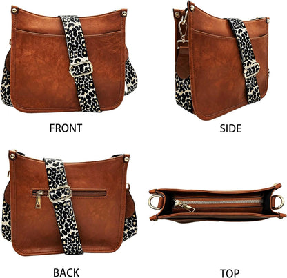 Women'S Leopard Guitar Strap Crossbody Purse Shoulder Bucket Cross-Body Purse