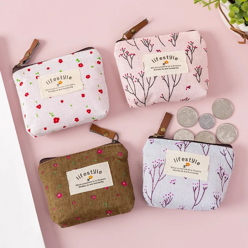 Women Canvas Purse Card Key Mini Purse Pouch Girl Kids Children Cute Small Zipper Coin Purse Card Holder Wallet Bag Case Pouch